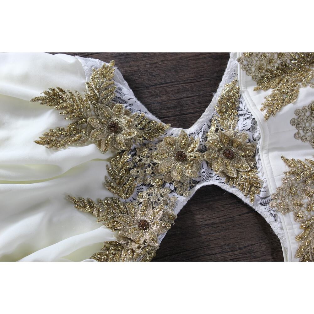 Custom Girls 14 Ice Skating costume gold glitter floral halter dance competition - Picture 10 of 16